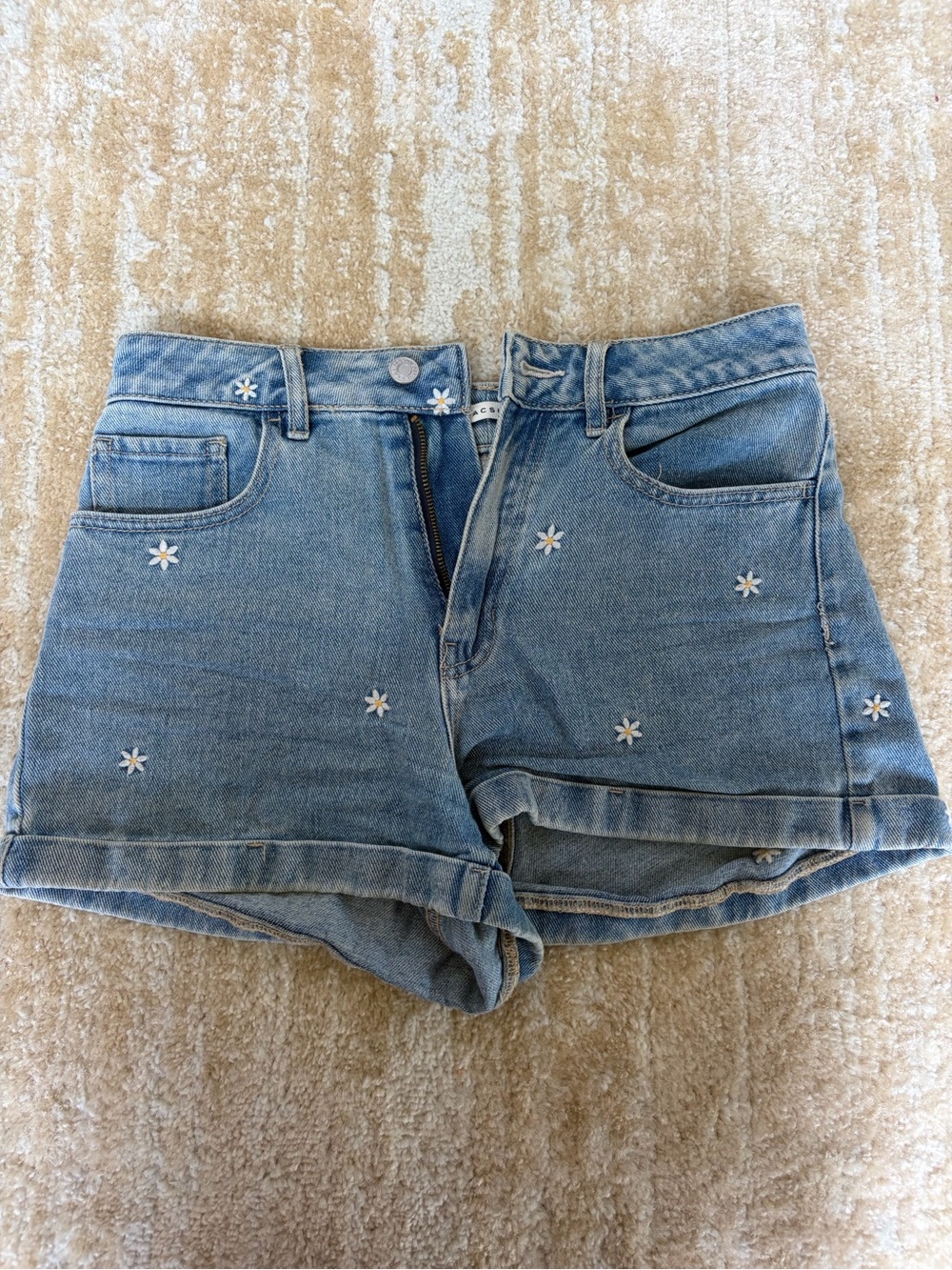 Pacing Daisy Embroidered Denim Shorts
